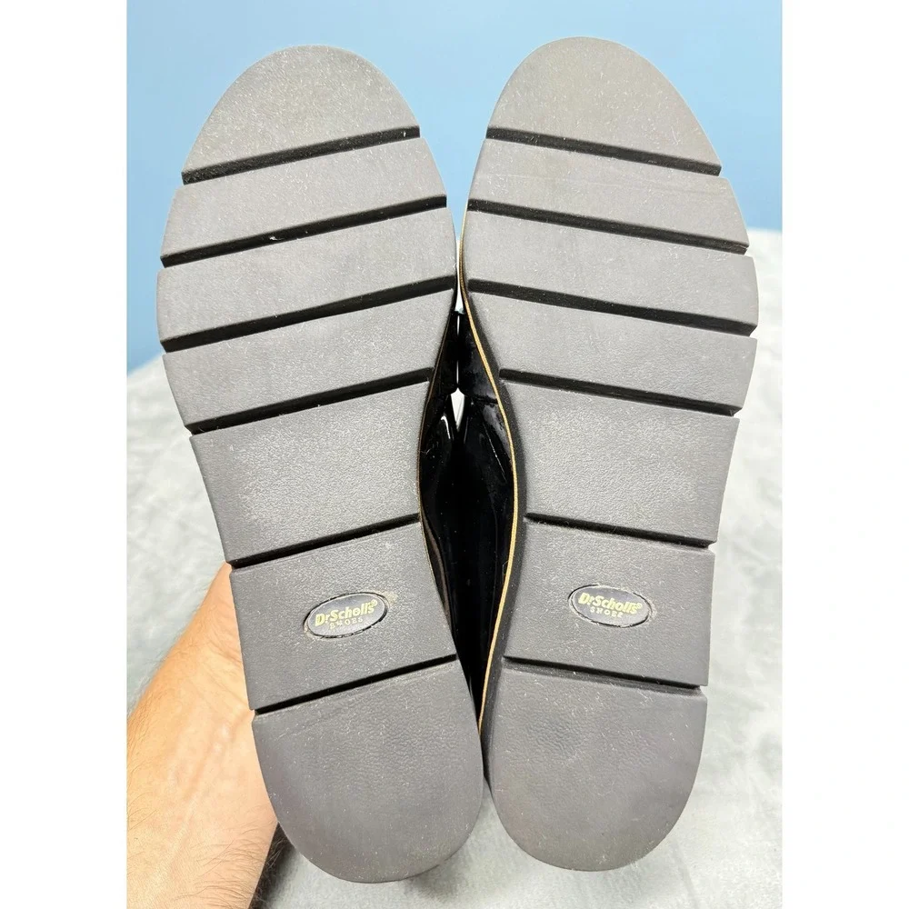 Dr Scholls Loafers Womens 8.5 Black Patent Leather Suede Platform